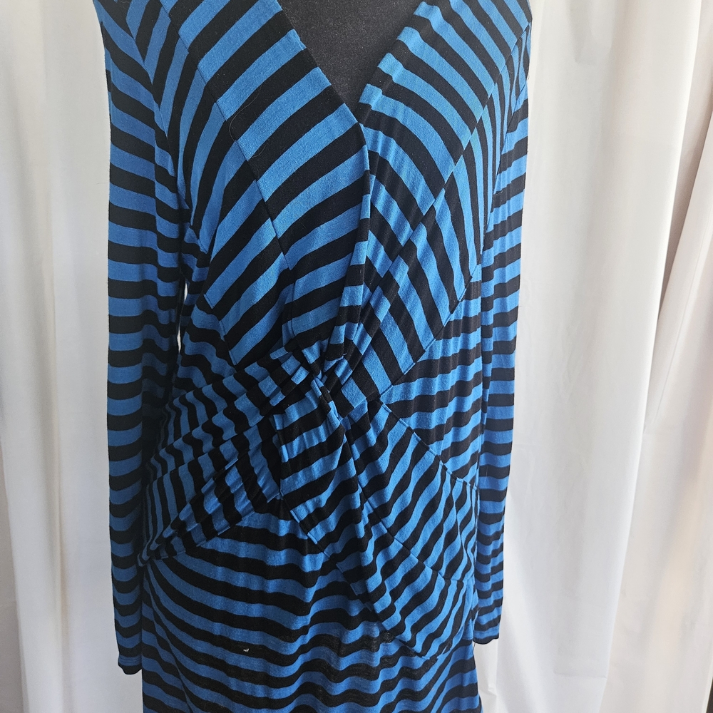 CABLE & GUAGE Blue and Black Striped Dress
